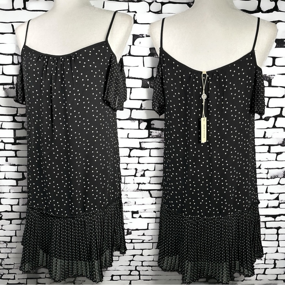 NWT Max Studio Black and White Open Cold Shoulder Polka Dot Mini Dress XS